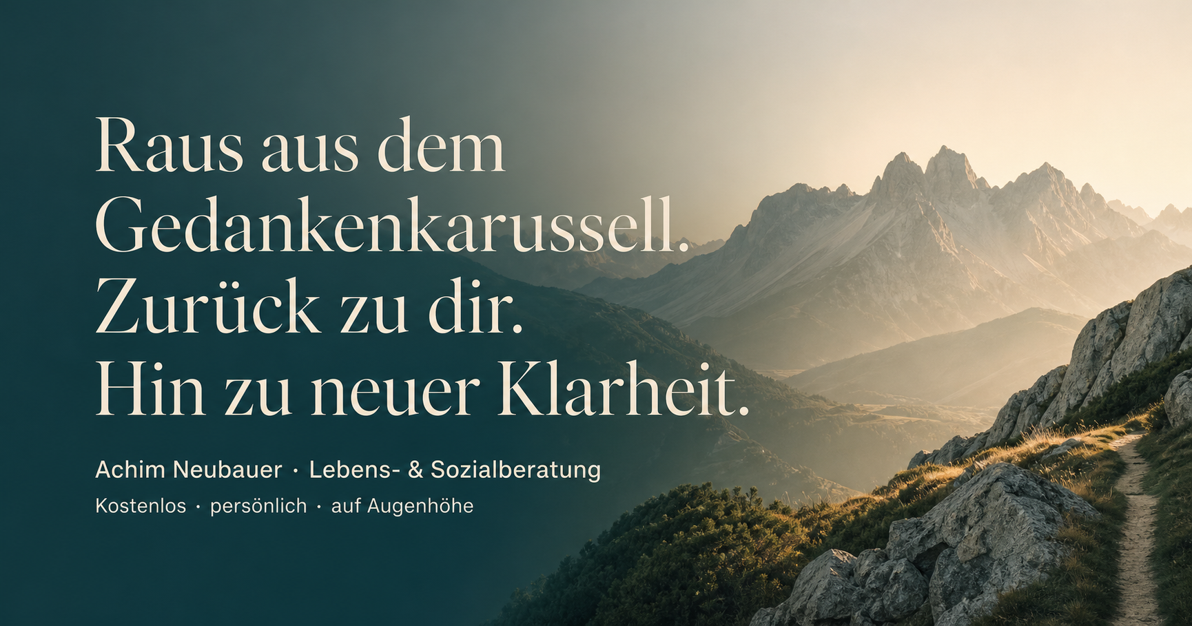 Raus aus dem Gedankenkarussell. Zurück zu dir. Hin zu neuer Klarheit. Achim Neubauer – Lebens- und Sozialberatung. Kostenlos, persönlich, auf Augenhöhe.